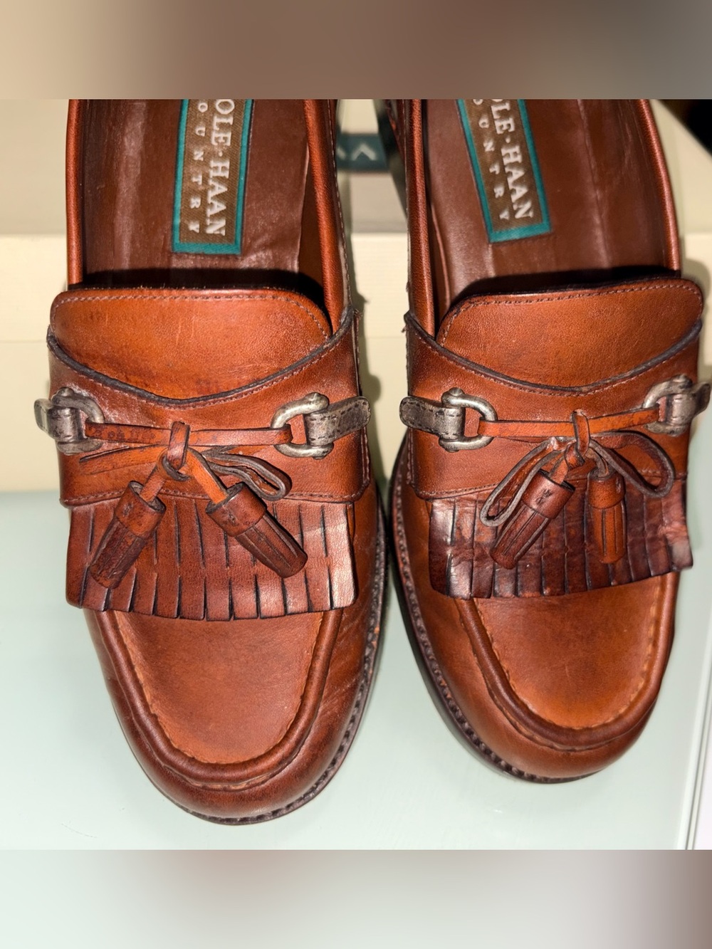 Cole Haan Brown Leather Tassel Kiltie Loafers - Picture 2 of 8
